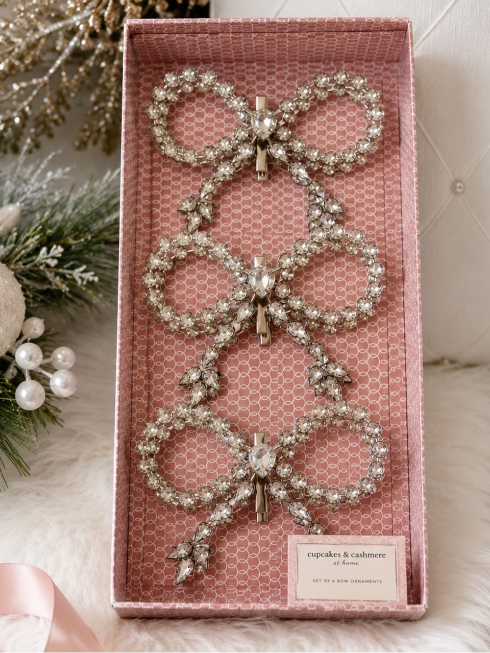 Cupcakes and Cashmere set of 6 bow ornaments - see video